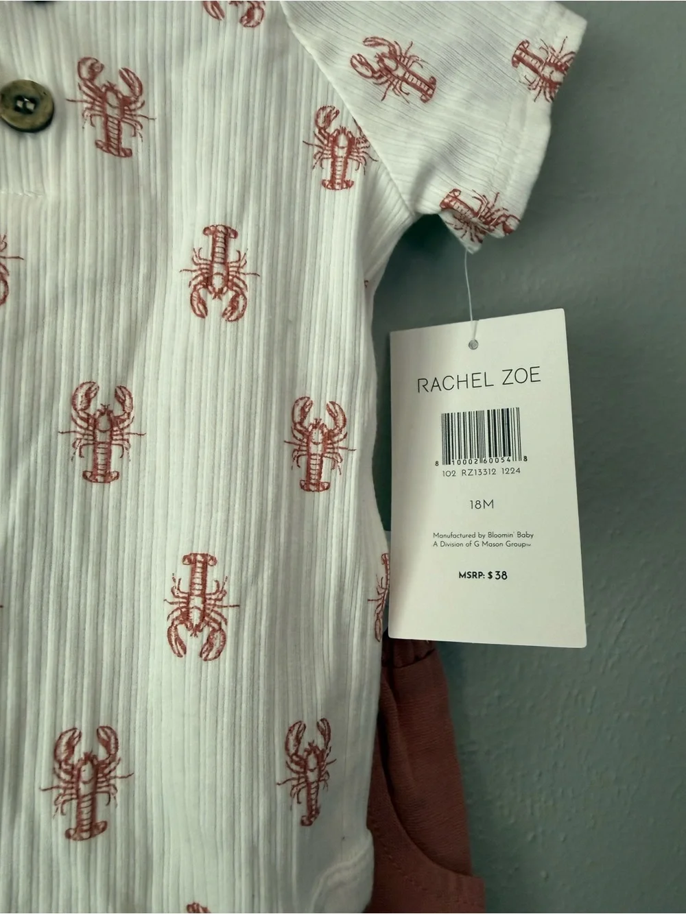 Rachel Zoe Baby Cream Onesie with Rust Lobster Print